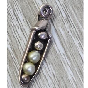 OS Sterling Silver .925 Two Peas in a Pod Pendant Charm Cultured Pearl Signed
